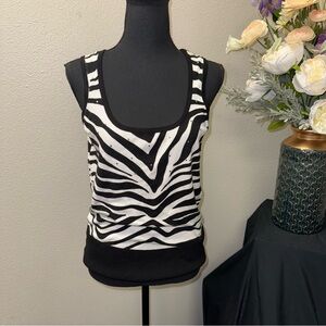White House Black Market Zebra Print Tank Top Sleeveless Black White L